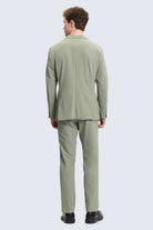 Slim fit notch lapel sage green casual suit with a modern cut and subtle texture in olive green tailored fabric