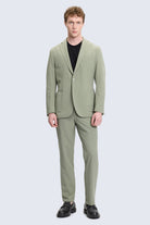 Slim fit sage green casual suit with notch lapel single-breasted jacket and matching tailored trousers