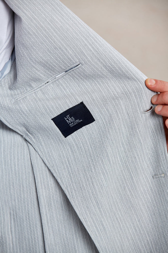 Slim Fit Notch Lapel Striped Gray Casual Suit - MIB
