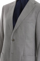 Slim Fit Notch Lapel Textured Beige Casual Blazer - SAYKI