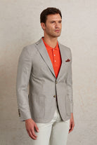 Slim Fit Notch Lapel Textured Beige Casual Blazer - SAYKI