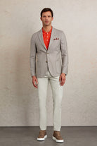Slim Fit Notch Lapel Textured Beige Casual Blazer - SAYKI