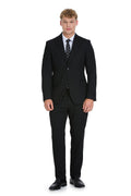 Slim Fit Notch Lapel Textured Black Classic Suit