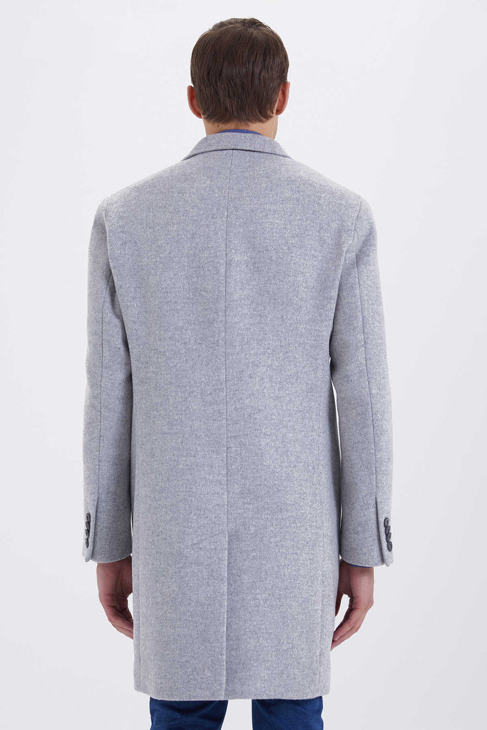 Slim Fit Notch Lapel Viloino Wool Light Gray Overcoat - MIB