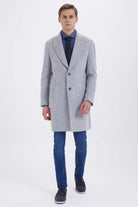 Slim Fit Notch Lapel Viloino Wool Light Gray Overcoat Light