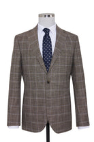 Slim Fit Notch Lapel Windowpane Plaid Brown Casual Blazer