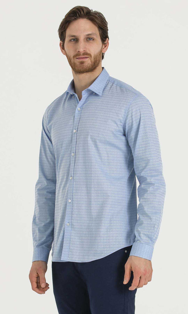 Slim Fit Patterned Button Down Cotton Casual Shirt - MIB