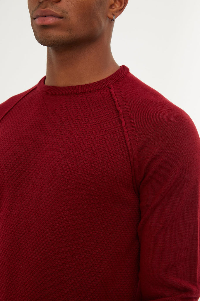Slim Fit Patterned Cotton Blend Red Crewneck Sweater - MIB