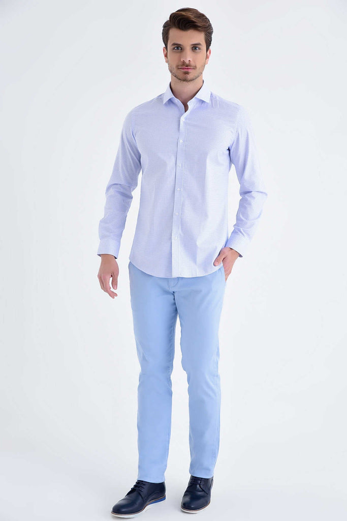 Slim Fit Patterned Cotton Blue Casual Shirt - MIB
