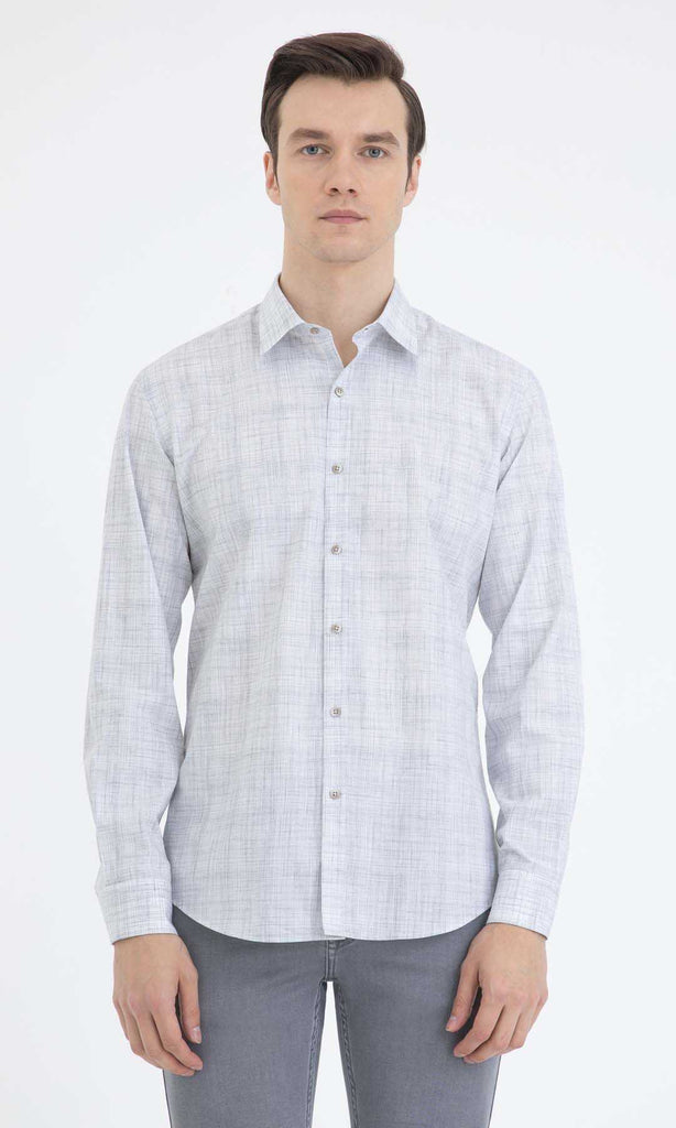 Slim Fit Patterned Cotton Light Gray Casual Shirt - MIB
