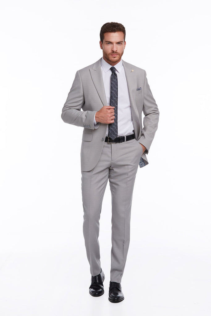 Slim Fit Peak Lapel Patterned Classic Suit - MIB