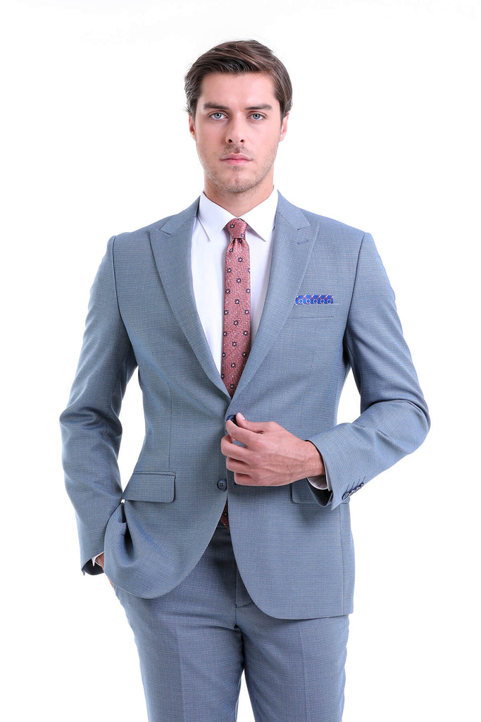 Slim Fit Peak Lapel Patterned Classic Suit - MIB