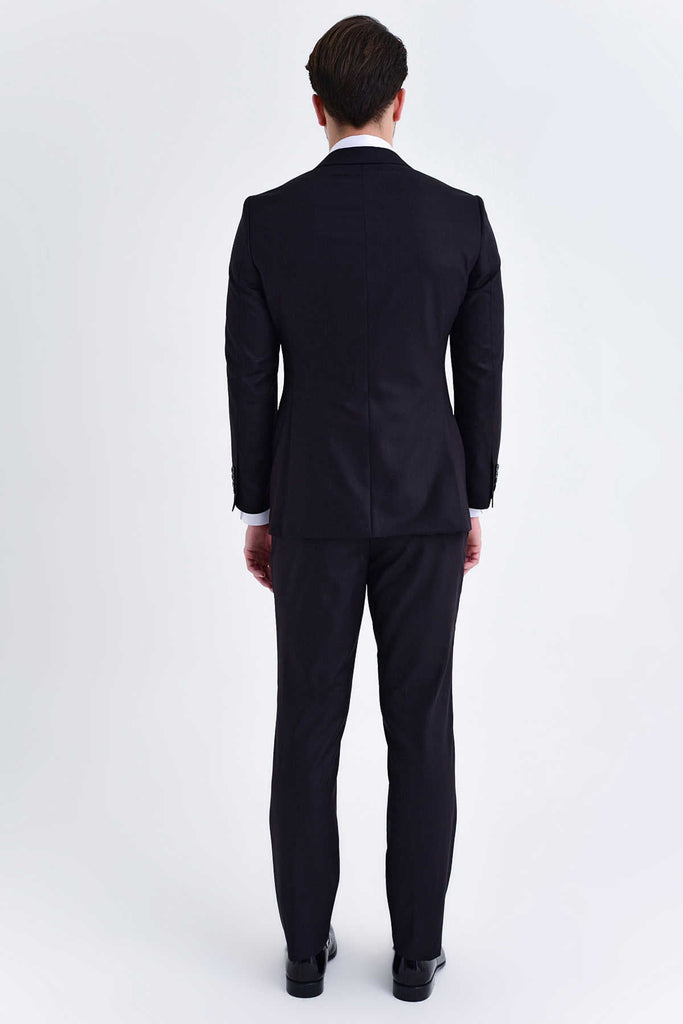 Slim Fit Peak Lapel Patterned Navy Casual Suit - MIB