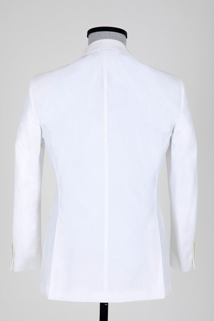 Slim Fit Peak Lapel Plain Cotton White Casual Blazer - MIB