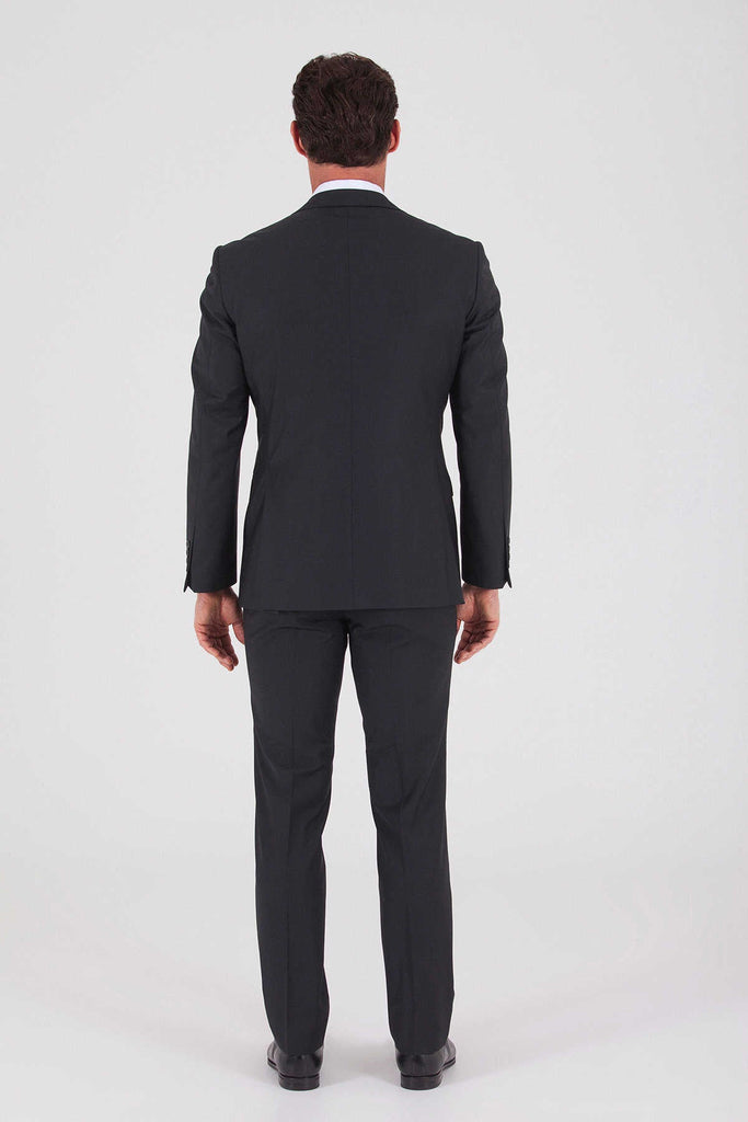 Slim Fit Peak Lapel Plain Wool Blend Black Classic Suit