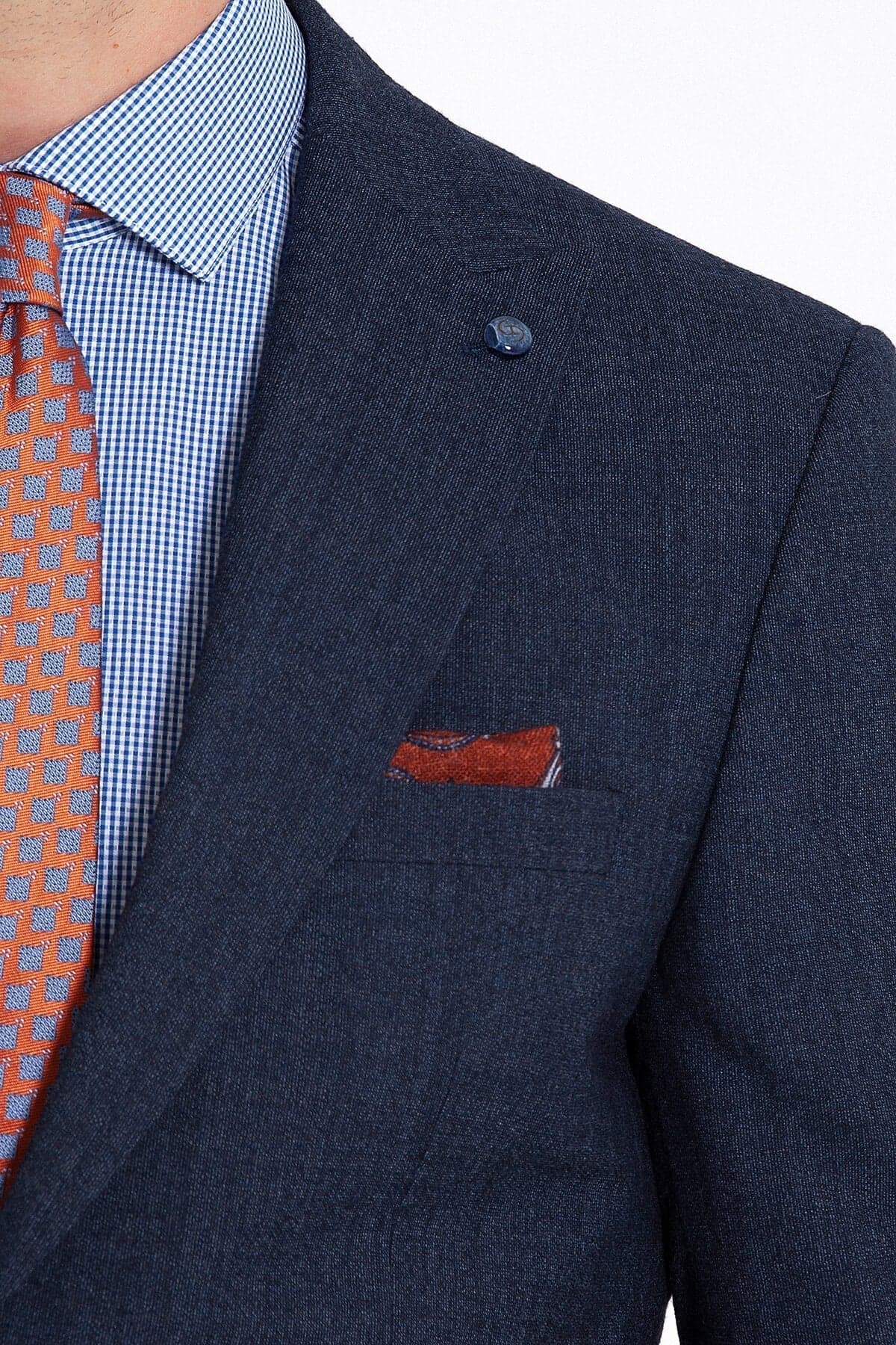 Slim Fit Peak Lapel Wool Blend Navy Classic Suit - SAYKI