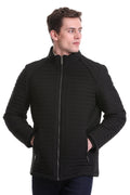 Slim Fit Pique Stand Collar Black Coat