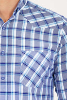 Slim Fit Plaid 100% Cotton Navy Casual Shirt - SAYKI