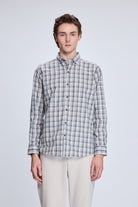 Slim Fit Plaid Cotton Blend Beige Casual Shirt - MIB