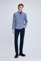 Slim Fit Plaid Cotton Blend Blue Casual Shirt - MIB