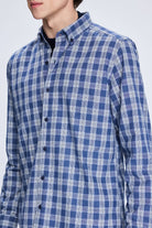 Slim Fit Plaid Cotton Blend Blue Casual Shirt - MIB