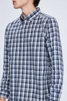 Slim Fit Plaid Cotton Blend Dark Navy Casual Shirt - MIB
