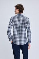 Slim Fit Plaid Cotton Blend Dark Navy Casual Shirt - MIB