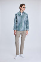 Slim Fit Plaid Cotton Blend Khaki Casual Shirt - MIB