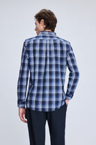 Slim Fit Plaid Cotton Blend Navy Casual Shirt - MIB