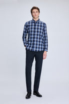 Slim Fit Plaid Cotton Blend Navy Casual Shirt - MIB