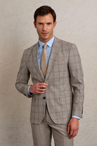 Slim Fit Plaid Wool Blend Beige Casual Suit - MIB