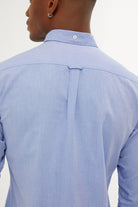 Slim Fit Plain 100% Cotton Blue Casual Shirt - SAYKI