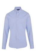 Slim Fit Plain Button-Down Cotton Blue Casual Shirt