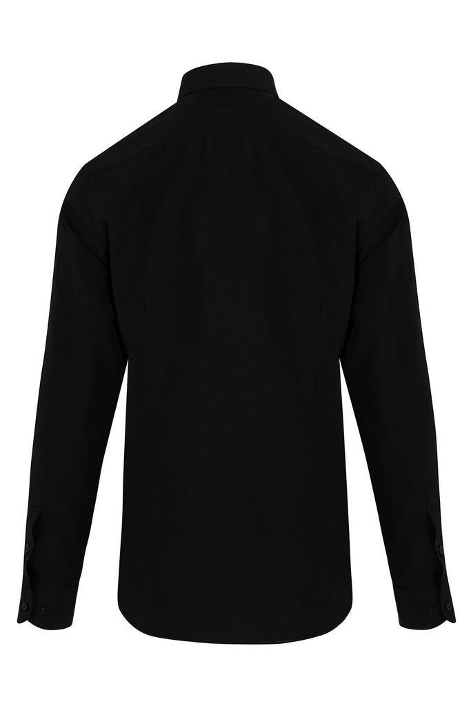 Slim Fit Plain Cotton Blend Black Dress Shirt - MIB