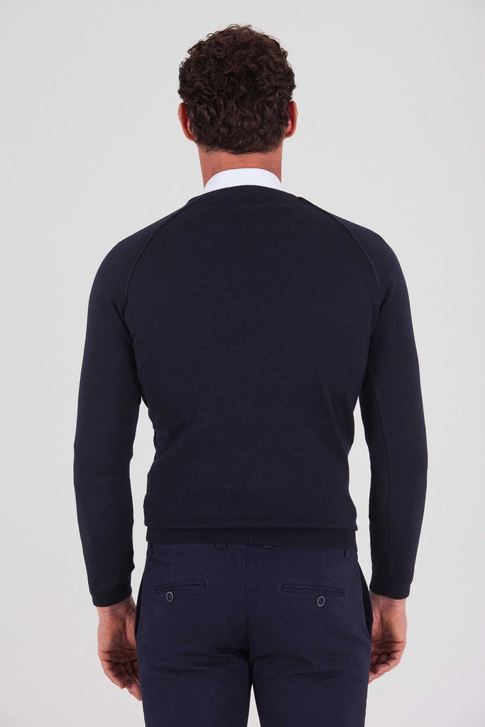 Slim Fit Plain Cotton Blend Khaki Crewneck Sweater - MIB
