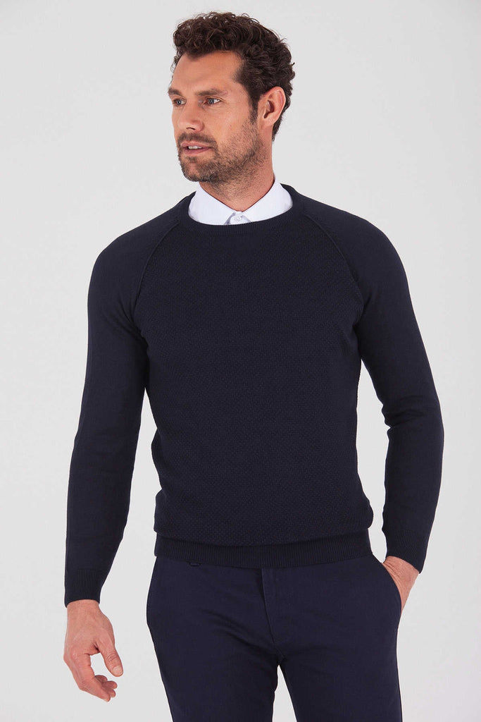 Slim Fit Plain Cotton Blend Khaki Crewneck Sweater - MIB
