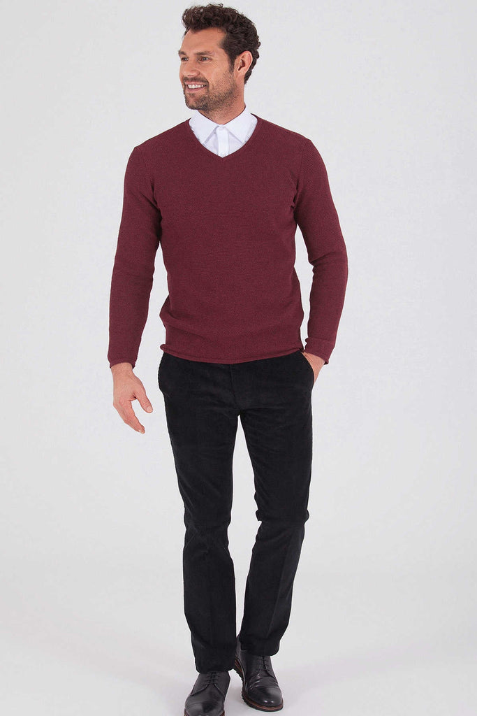 Slim Fit Plain Cotton Blend Khaki V-Neck Sweater - MIB