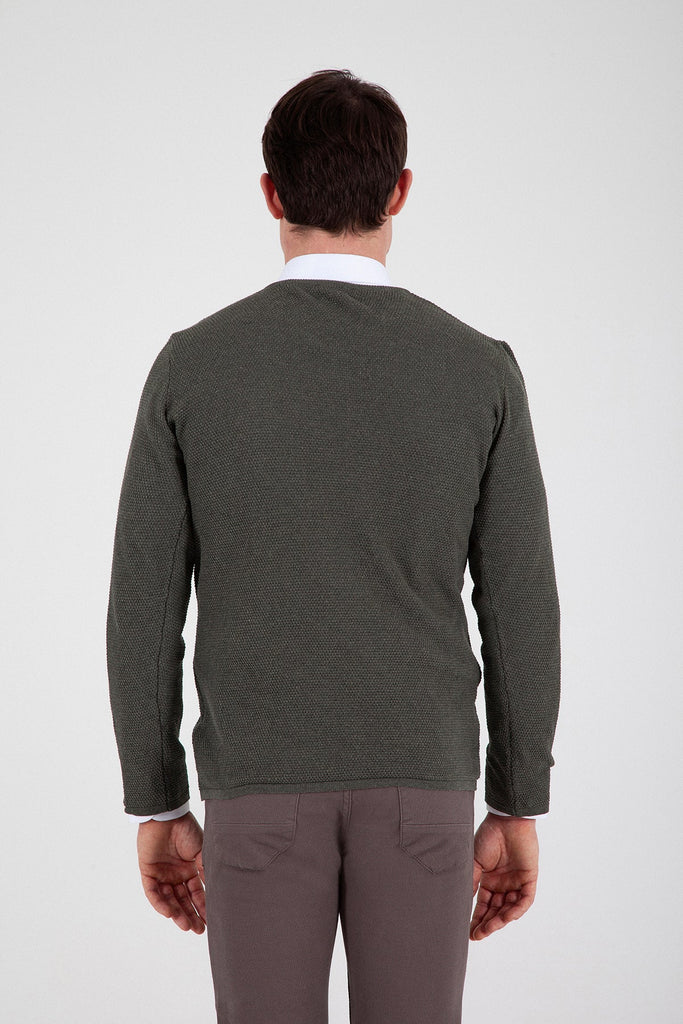 Slim Fit Plain Cotton Blend Khaki V-Neck Sweater - MIB