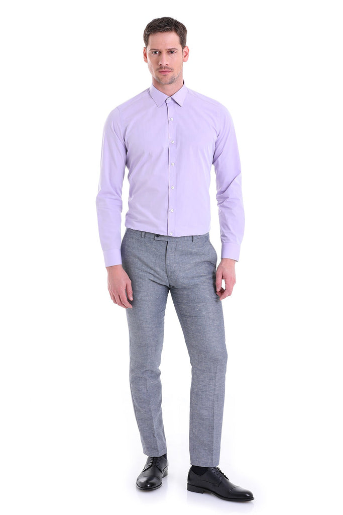Slim Fit Plain Cotton Lilac Dress Shirt - MIB