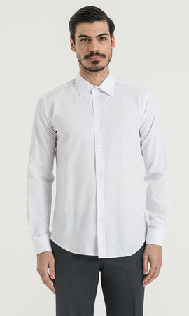 Slim Fit Plain Cotton White Dress Shirt - MIB
