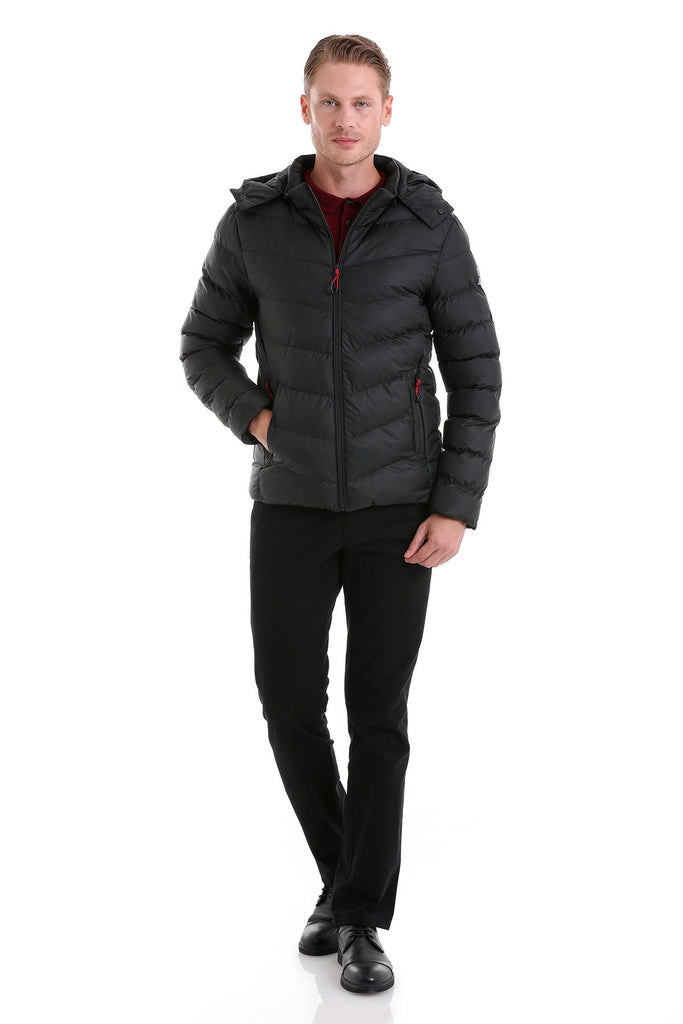 Slim Fit Polyester Outerwear - Tom Hooded Stand Collar Coat