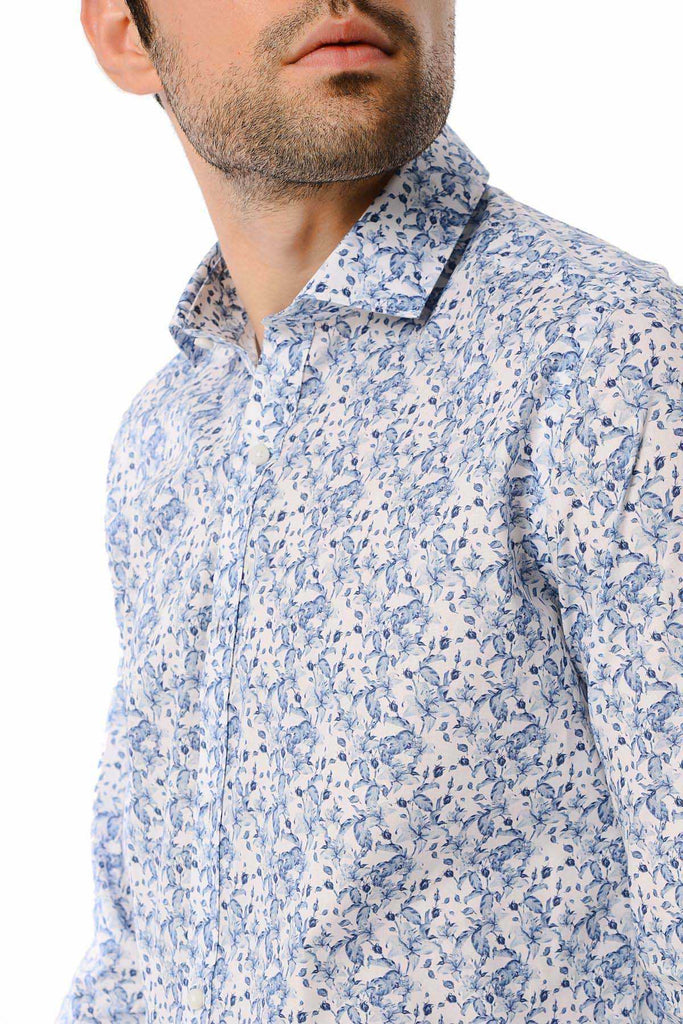 Slim Fit Printed Cotton Blue Casual Shirt - MIB