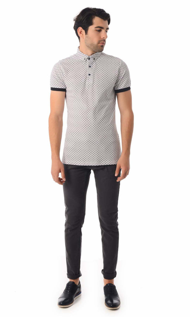 Slim Fit Printed Cotton Khaki & Beige Polo T-shirt - MIB