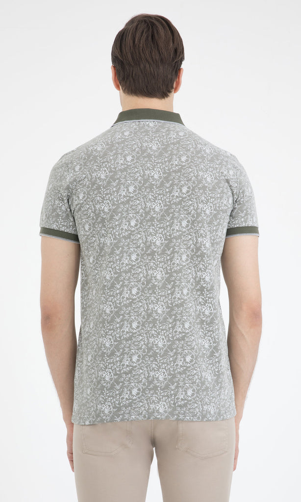 Slim Fit Printed Cotton Light Khaki Polo T-shirt - MIB