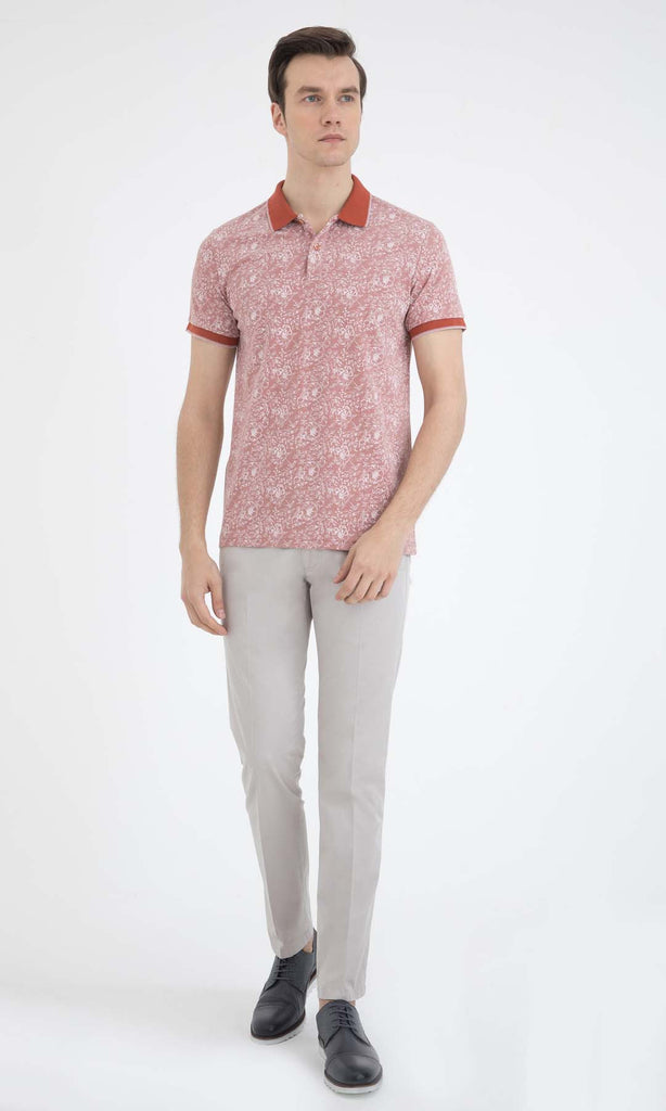 Slim Fit Printed Cotton Light Khaki Polo T-shirt - MIB