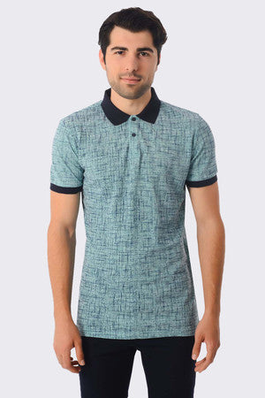 Slim Fit Printed Cotton Turquoise Polo T - shirt - MIB
