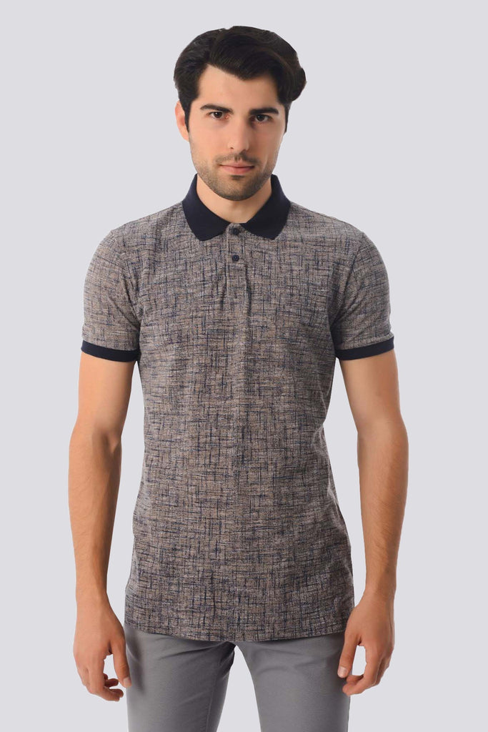 Slim Fit Printed Cotton Turquoise Polo T-shirt - Beige / L /