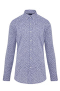 Slim Fit Printed Linen & Cotton Navy Casual Shirt