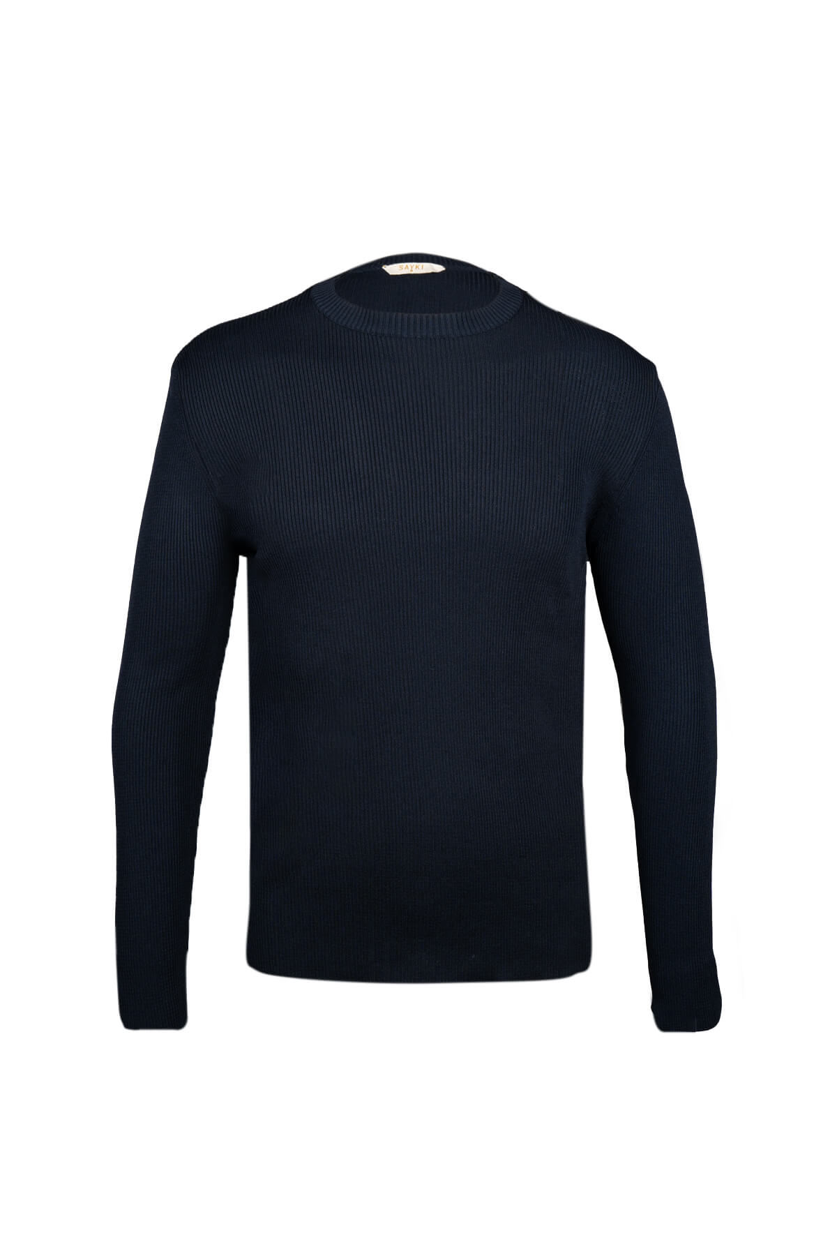 Navy blue ribbed knit sweater