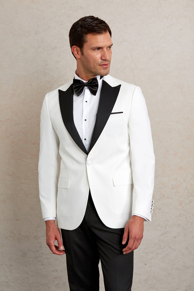 Slim Fit Release Shawl Lapel Patterned White Classic Tuxedo